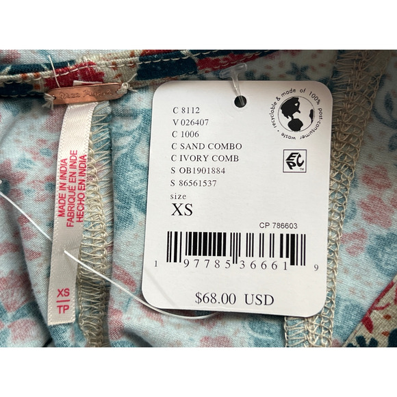 FREE PEOPLE TOP WOMENS XSMALL MELANIE FLORAL LONG SLEEVE STRETCH SHIRT SAND - Picture 3 of 12